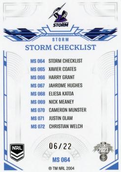 2023 NRL Traders Elite - Mojo Sapphire #MS064 Melbourne Storm Checklist Back
